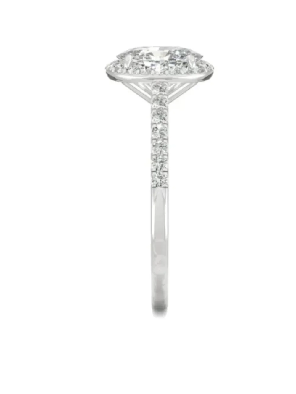 Oval Halo Moissanite and Diamond Engagement Ring, 14K Solid White Gold, Size: 10